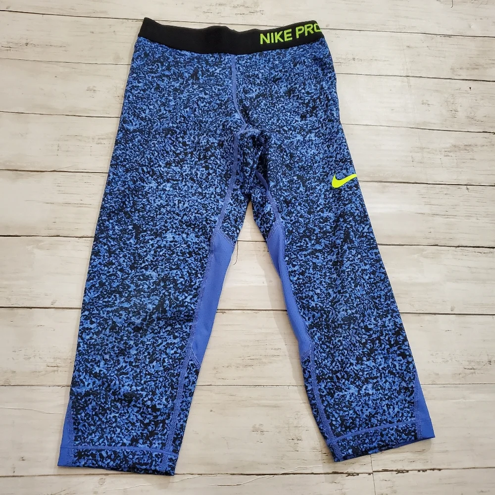 Nike‎ pro cropped capri tights legging black blue